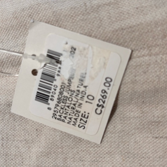 CLUB MONACO Sz 10 Open Back Jumpsuit Linen Cotton Tencel Blend Wide Leg NEW Ecru - Picture 11 of 16